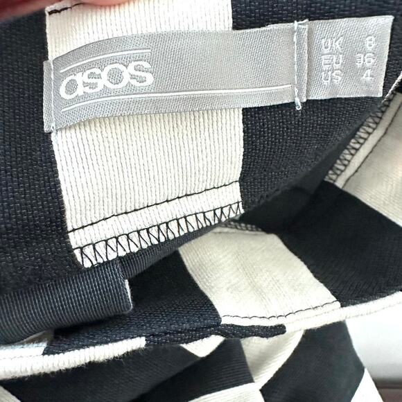 ASOS Blue White Striped A-Line Midi Skirt UK 8 US 4 Cotton Nylon Preppy Classic - Picture 2 of 6